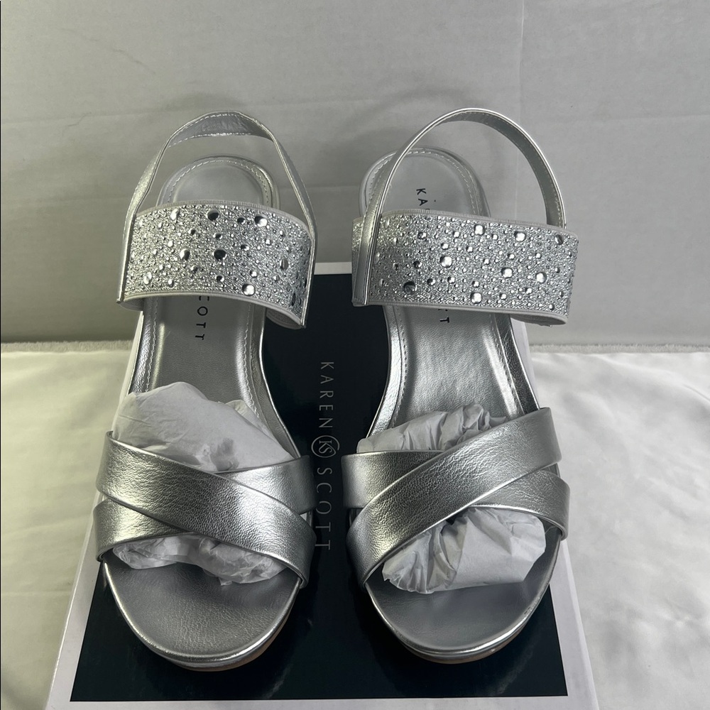 Karen Scott Parrisa Silver Wedge Sandals Women’s‎ 10 M New with Box - Picture 3 of 6